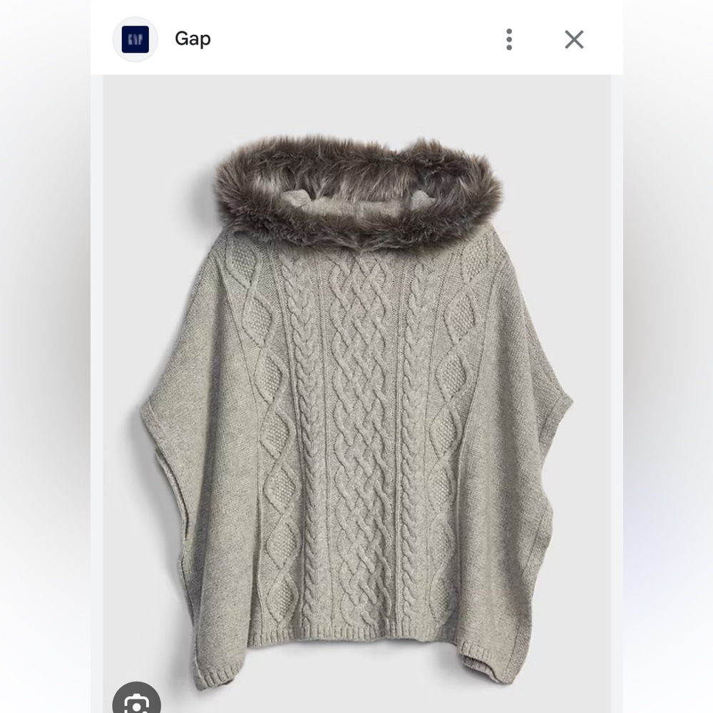 Gray Knit Sweater with Faux Fur Collar